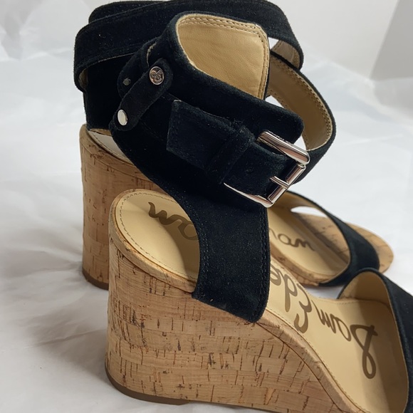 Sam Edelman size 7 1/2 ankle strap black wedge - Picture 3 of 11